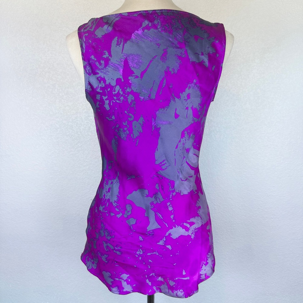 Cabi 100% Silk Floral Cowl Neck Sleeveless Top Pink Purple Grey Tie Accent Sz XS - Picture 5 of 9